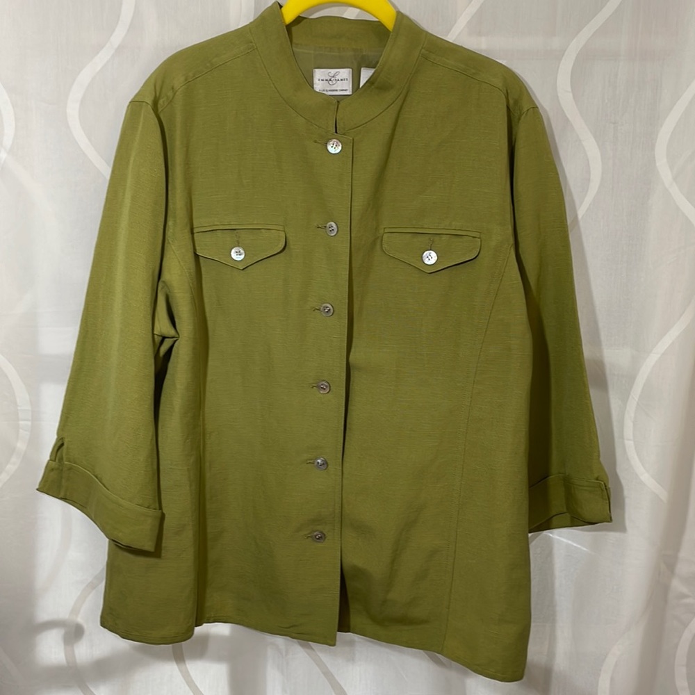 Emma James Green Linen Blend Blouse/Jacket, Size 18
